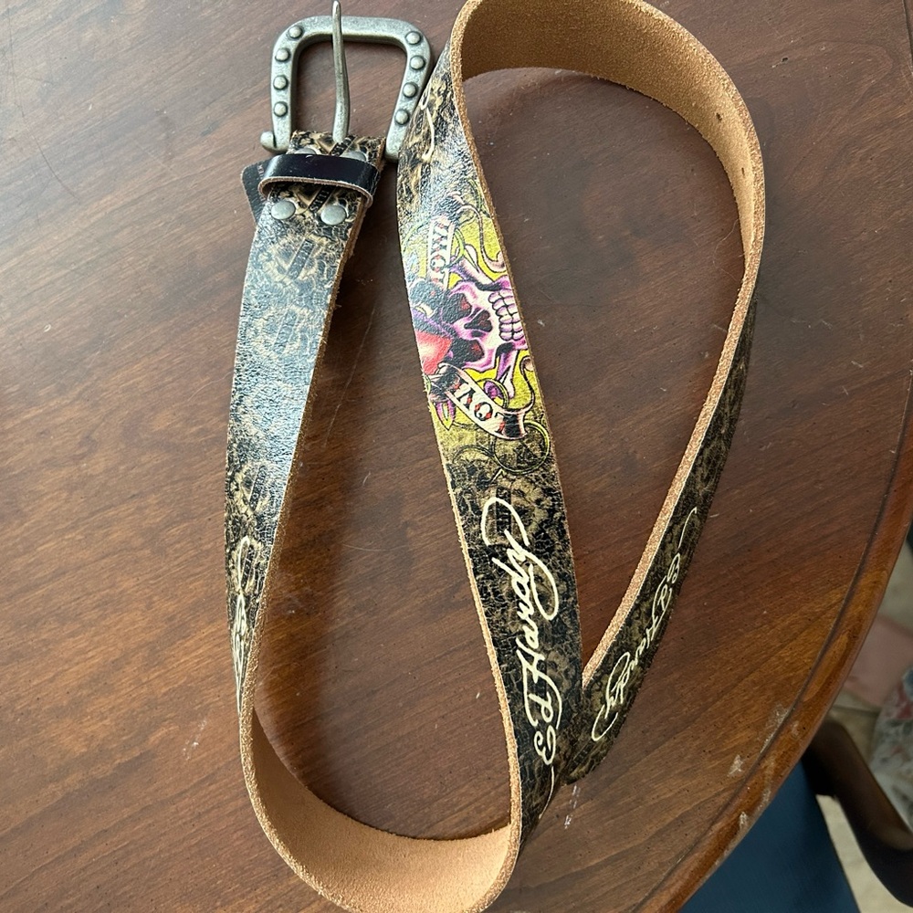 Ed Hardy love kills Black Leather Belt with Multicolor Skull Graphic Nordstrom